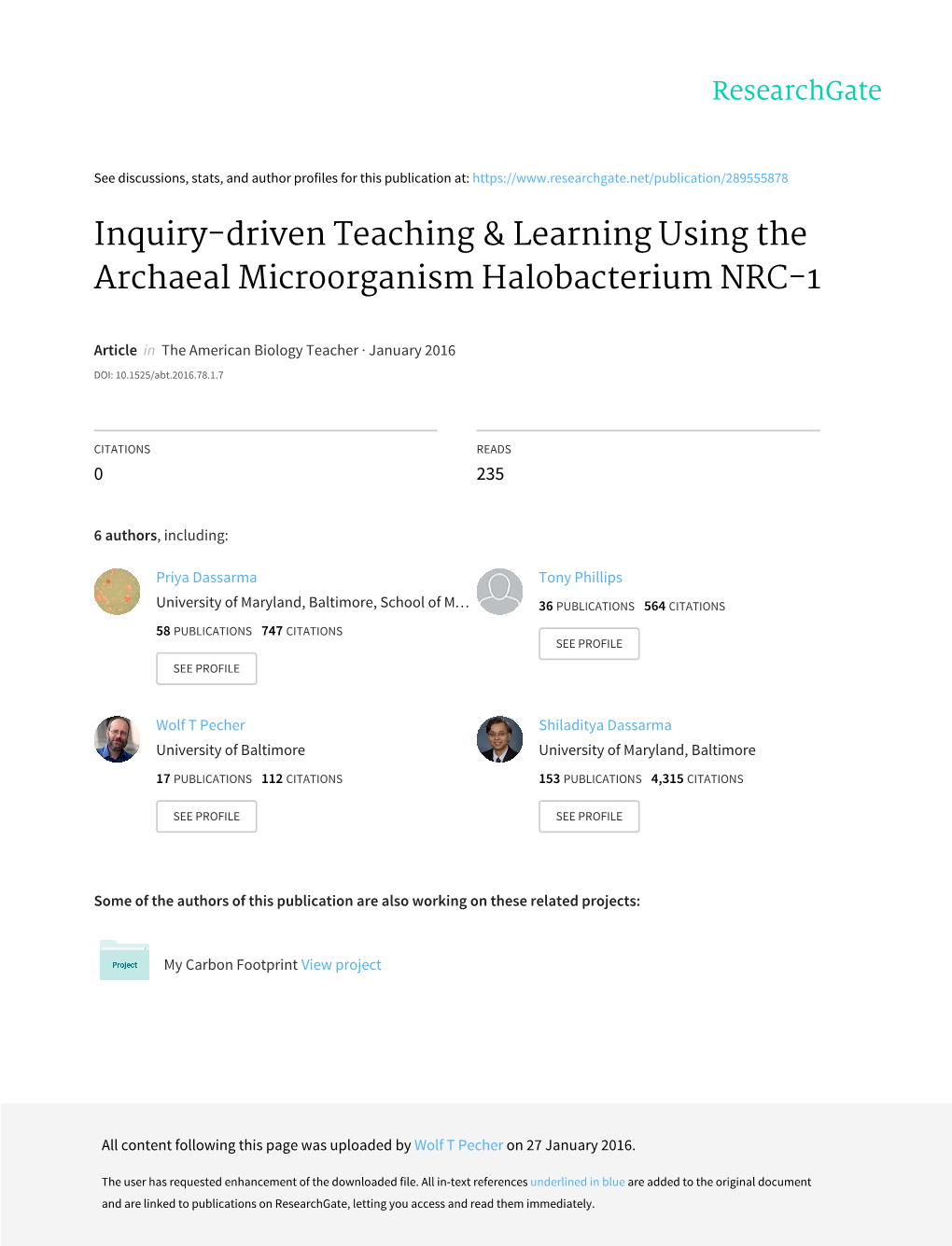 Inquiry-Driven Teaching & Learning Using the Archaeal Microorganism