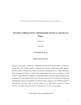 Chapter 1 Narratives of Roman Syria: a Historiography of Syria As a Province of Rome