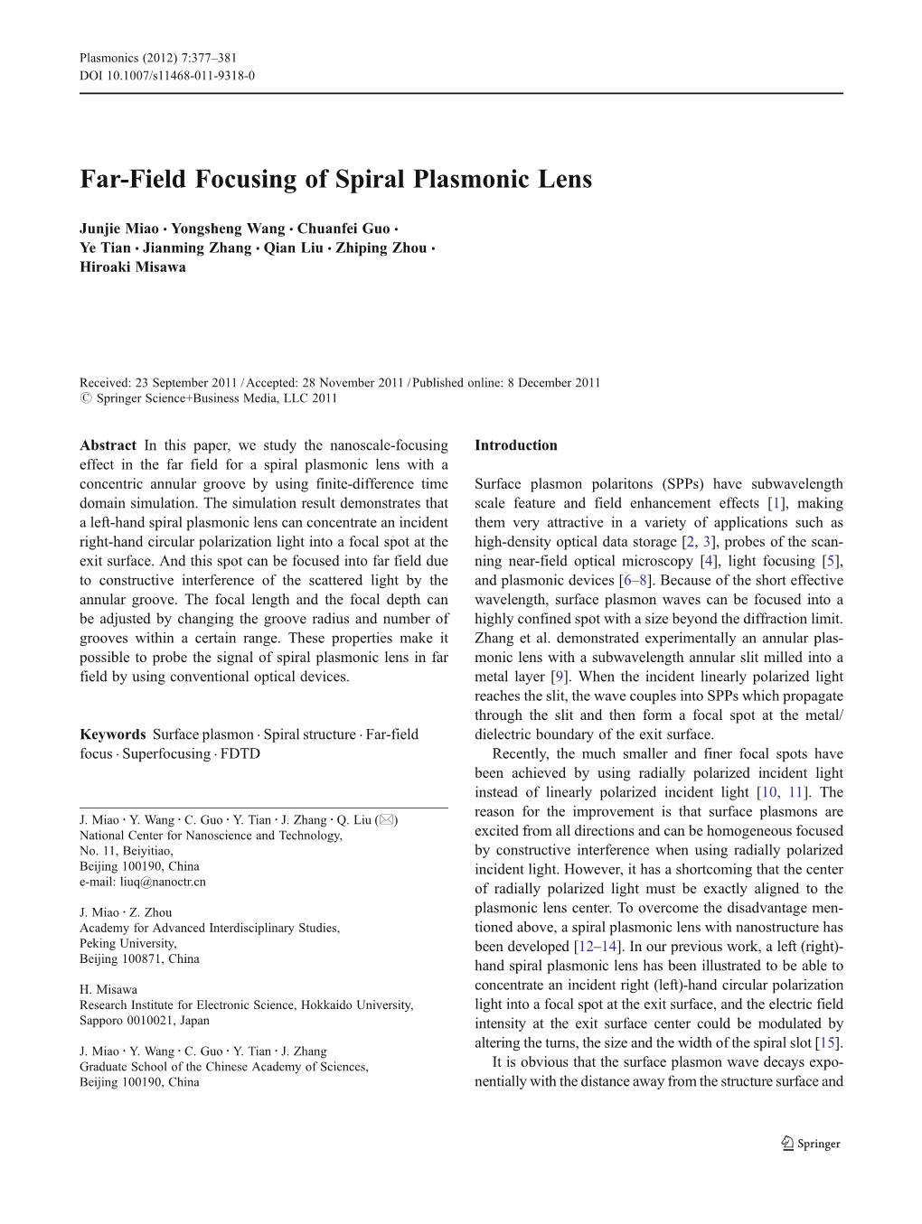 Far-Field Focusing of Spiral Plasmonic Lens