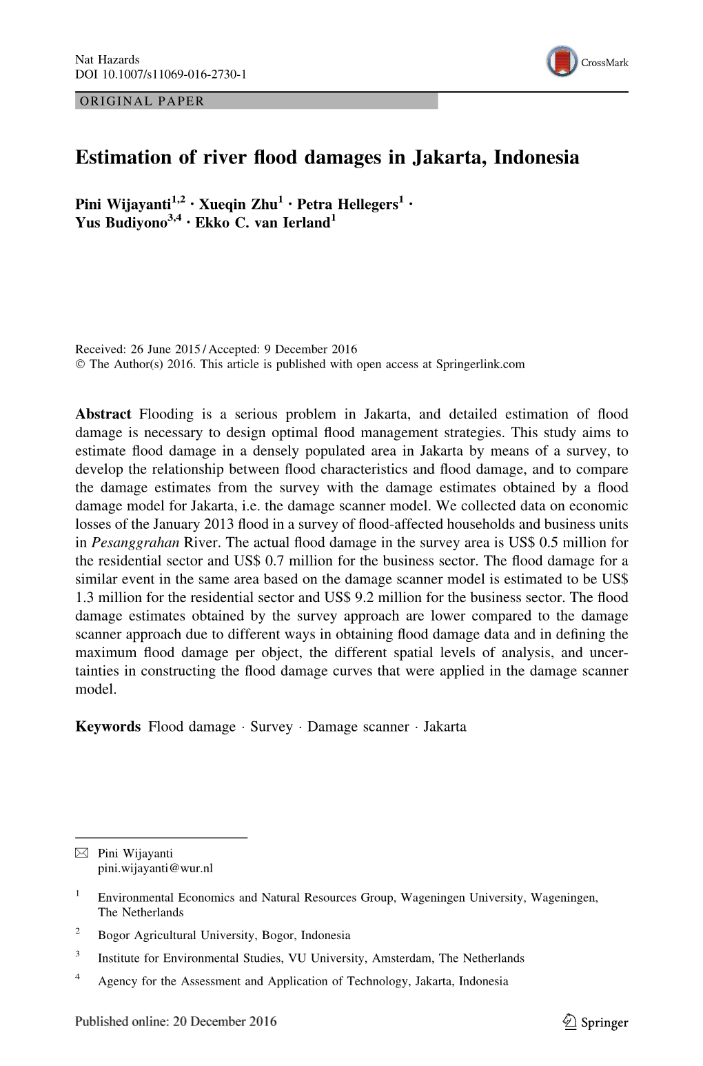 Estimation of River Flood Damages in Jakarta, Indonesia