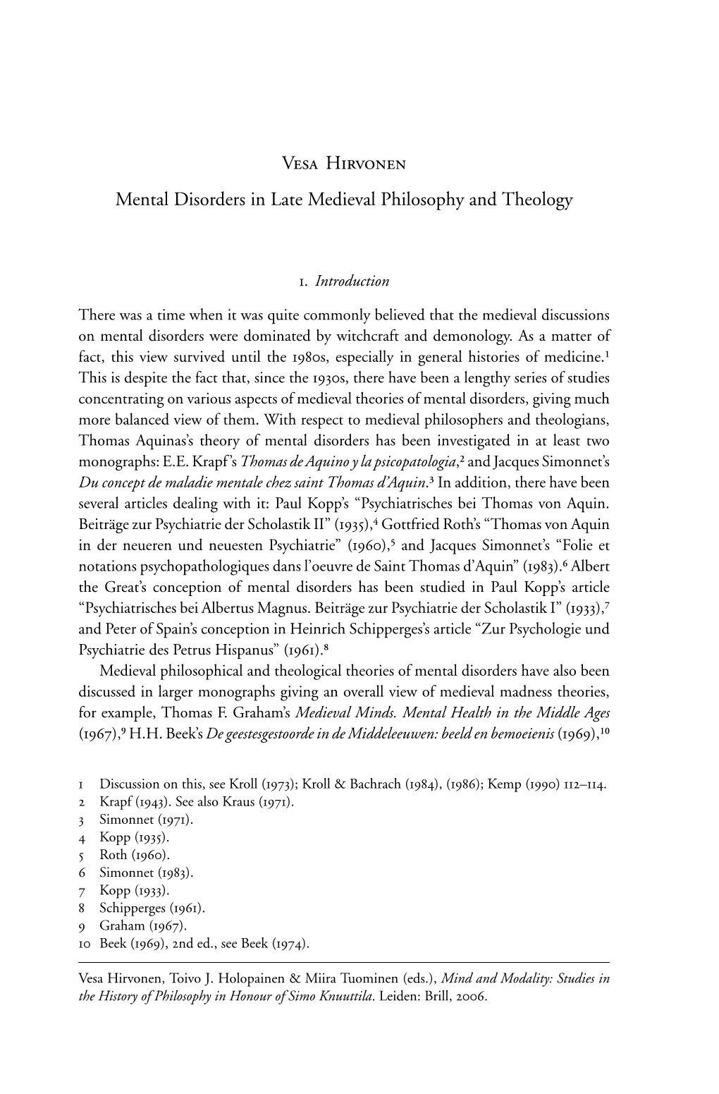 Vesa Hirvonen Mental Disorders in Late Medieval Philosophy and Theology