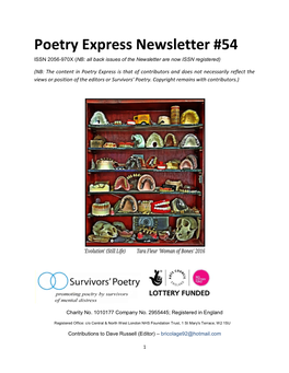 Poetry Express Newsletter #54 ISSN 2056-970X (NB: All Back Issues of the Newsletter Are Now ISSN Registered)