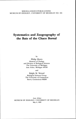 Systematics and Zoogeography of the Bats of the Chaco Boreal