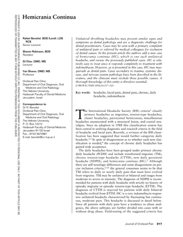 Hemicrania Continua HC Is Rela- the Previously Published Cases