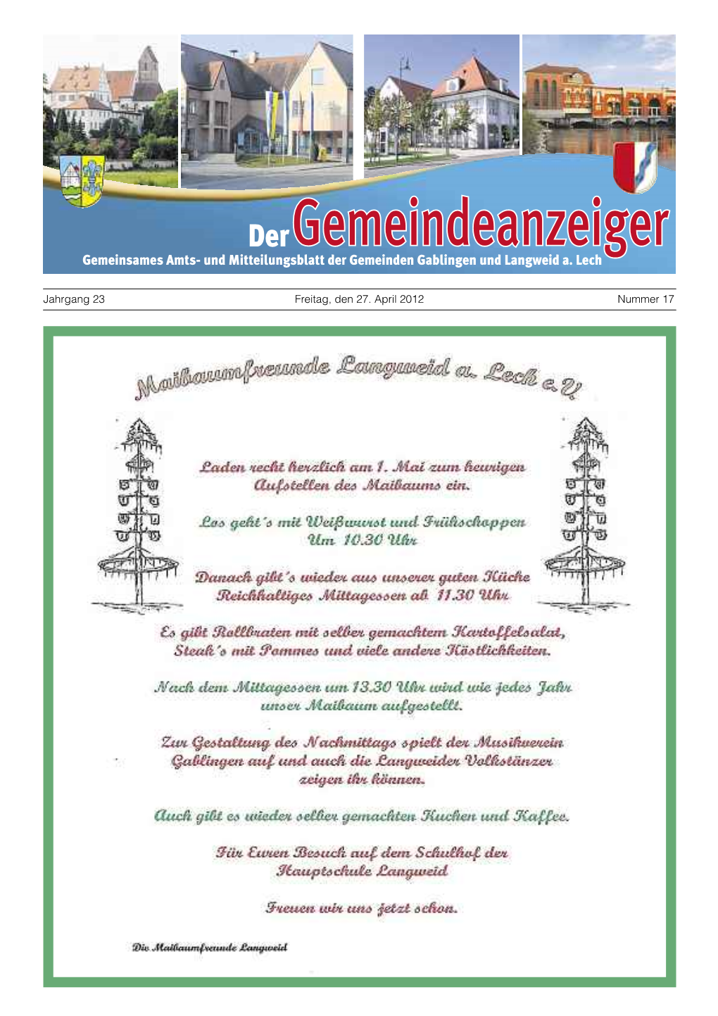 Jahrgang 23 Freitag, Den 27. April 2012 Nummer 17 Gemeindeanzeiger -2- Nr.17/12