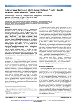 MAD1) Increases the Incidence of Tumors in Mice