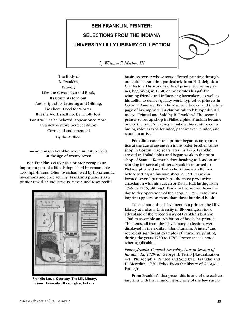 Ben Franklin, Printer: Selections from the Indiana University Lilly Library Collection