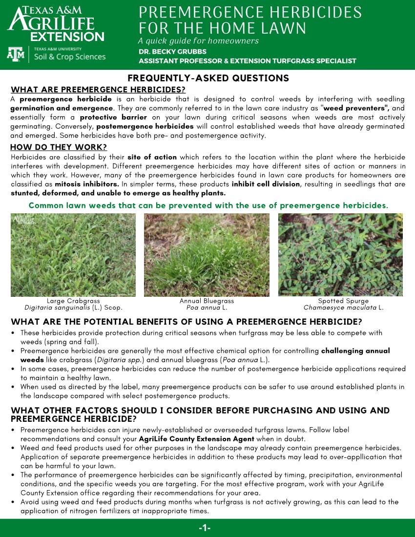 Preemergence Herbicide Guide