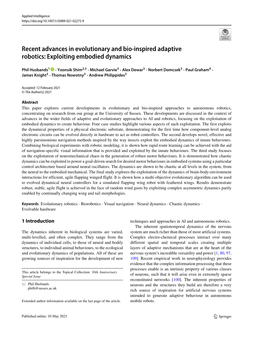 Recent Advances in Evolutionary and Bio-Inspired Adaptive Robotics: Exploiting Embodied Dynamics