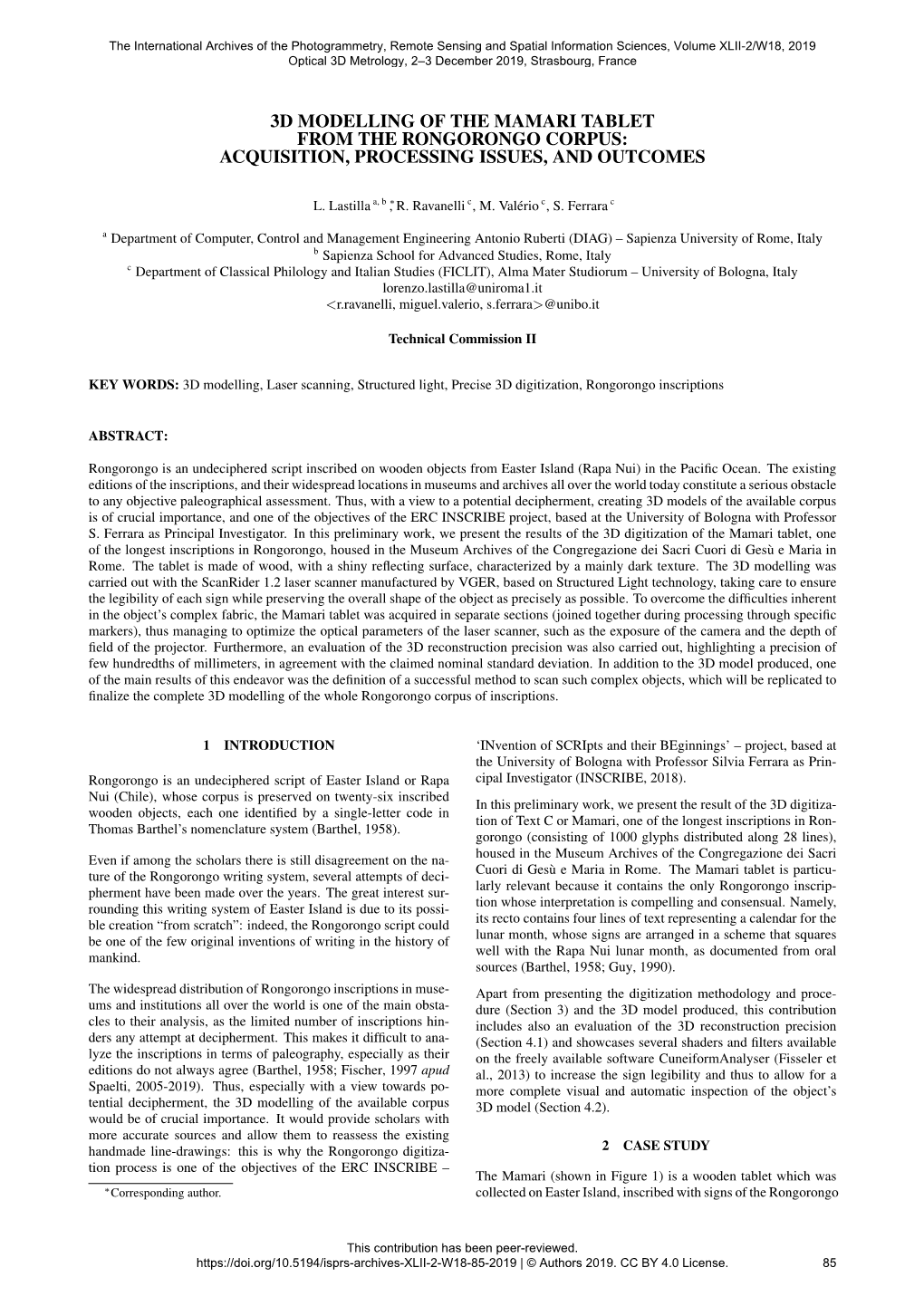 3D Modelling of the Mamari Tablet from the Rongorongo Corpus: Acquisition, Processing Issues, and Outcomes