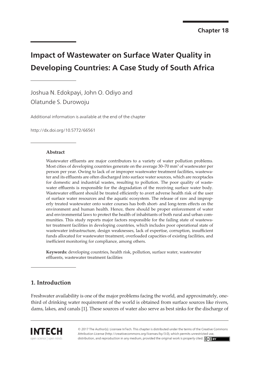 Impact of Wastewater on Surface Water Quality in Developing Countries: a Case Study of South Africa 403