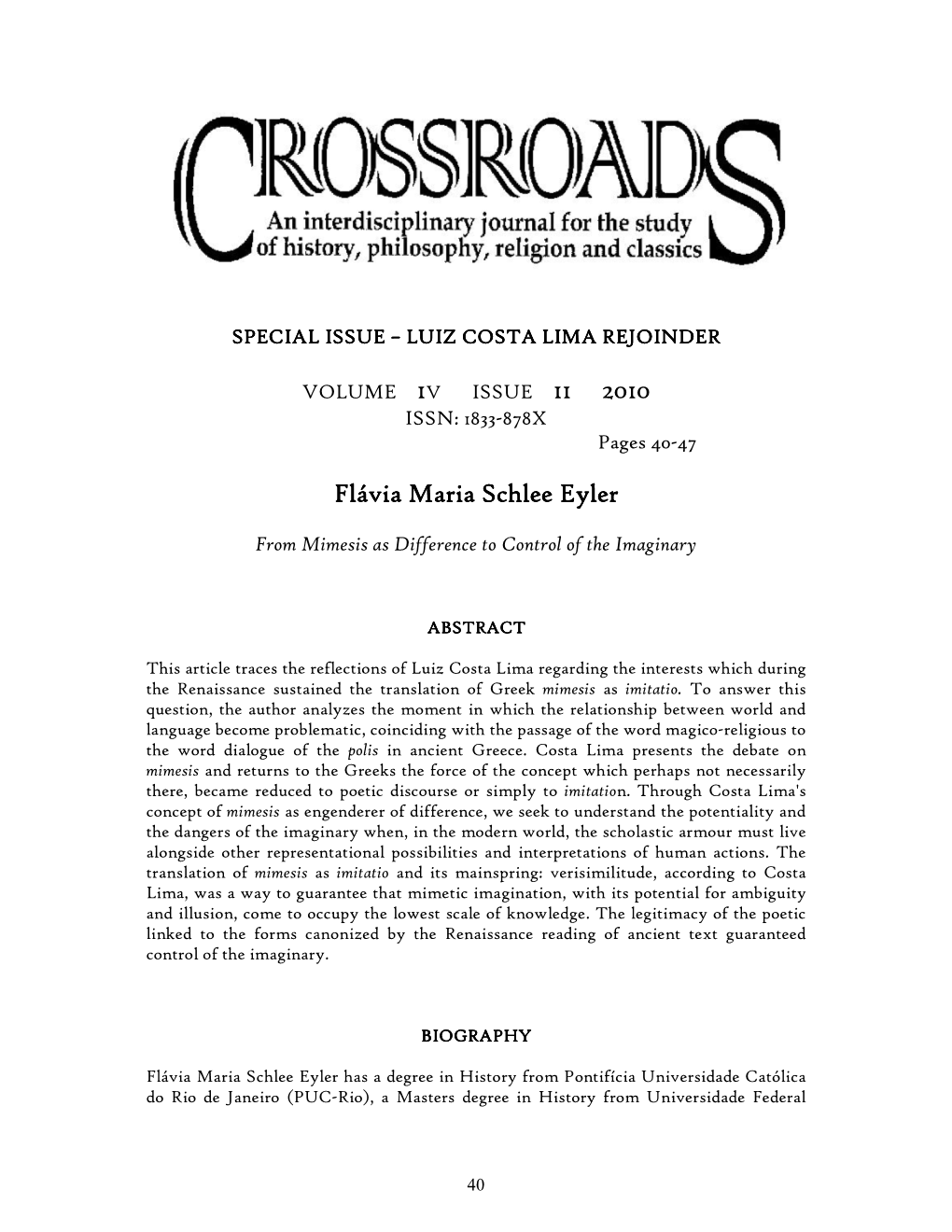 Luiz Costa Lima Rejoinder Special Issue