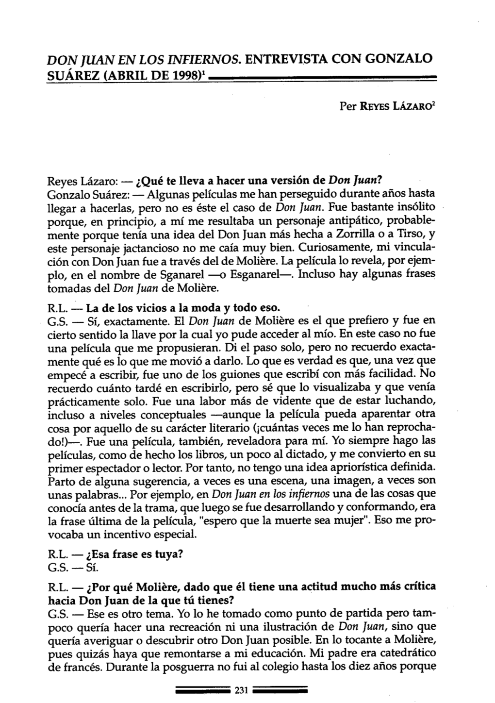 Don Juan En Los Infiernos. Entrevista Con Gonzalo Suárez (Abril De 1998)1