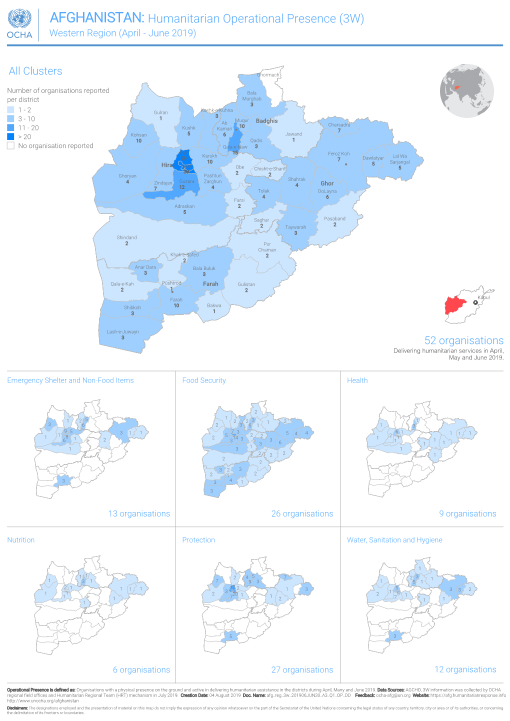 Humanitarian Operational Presence (3W) Western Region (April - June 2019)