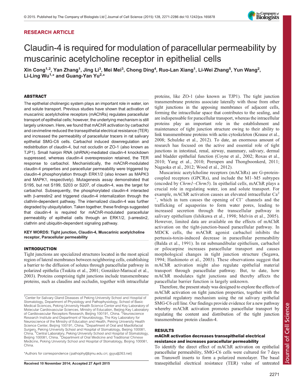 Claudin-4 Is Required for Modulation of Paracellular Permeability By