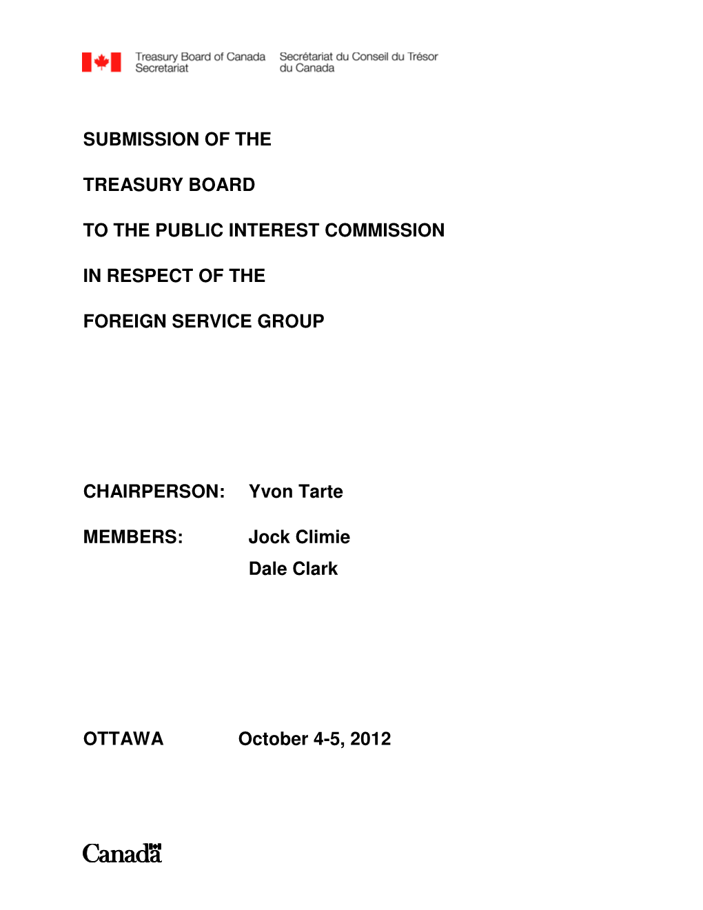 Submission of the Treasury Board to the Public