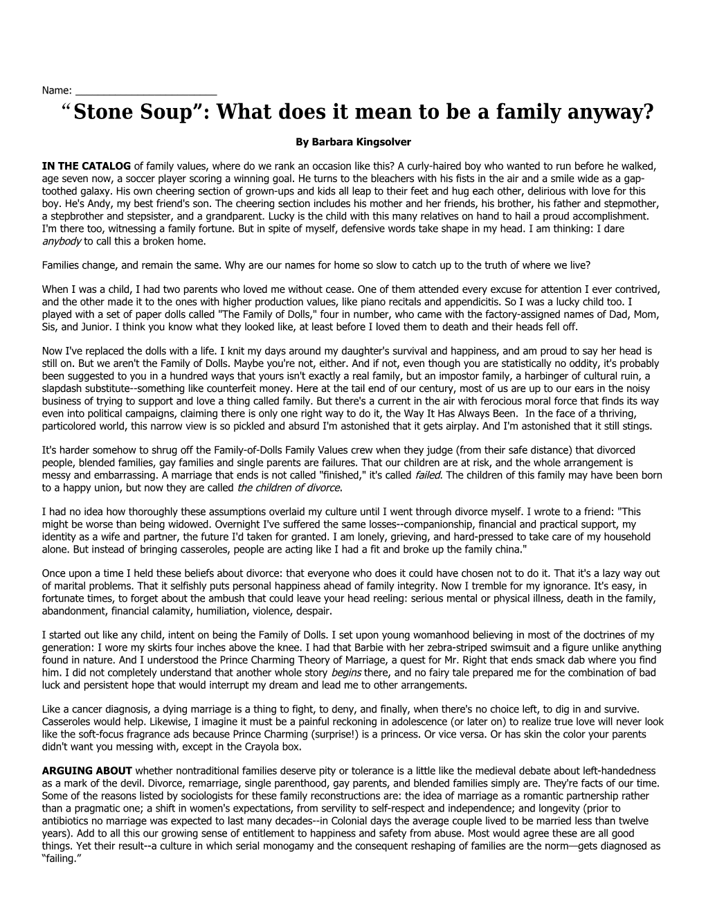 Stone Soup : What Does It Mean to Be a Family Anyway?