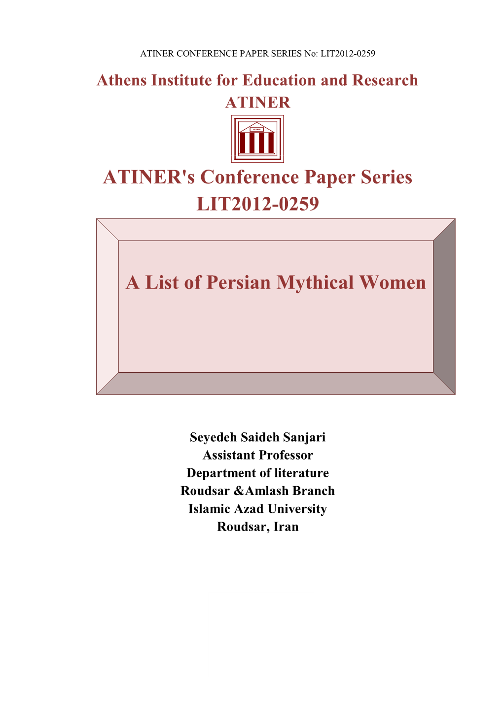 ATINER's Conference Paper Series LIT2012-0259 a List of Persian