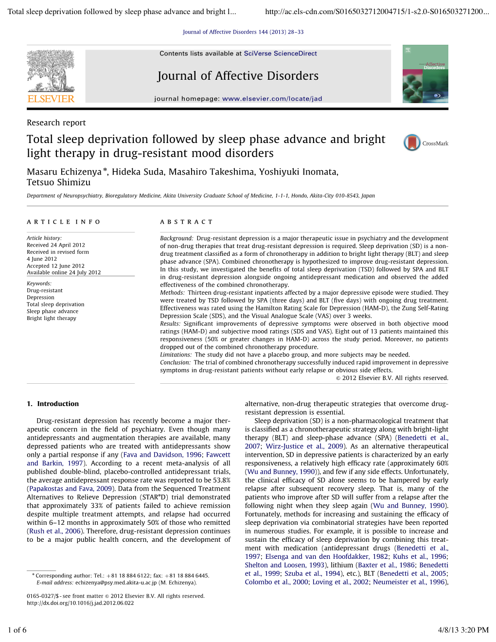 Total Sleep Deprivation Followed by Sleep Phase Advance and Bright L