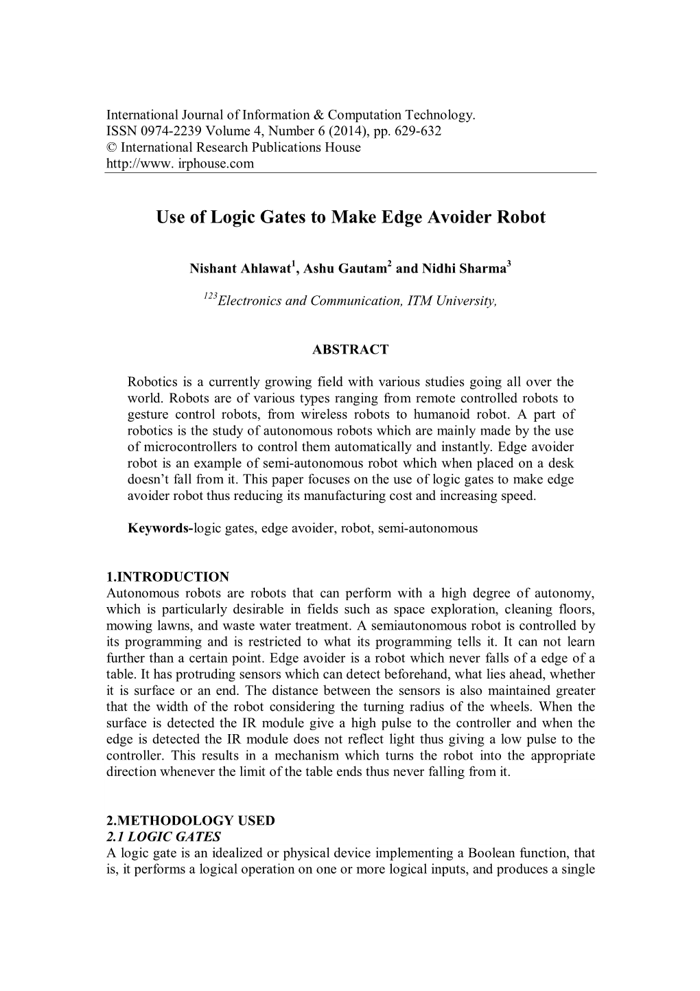 Use of Logic Gates to Make Edge Avoider Robot