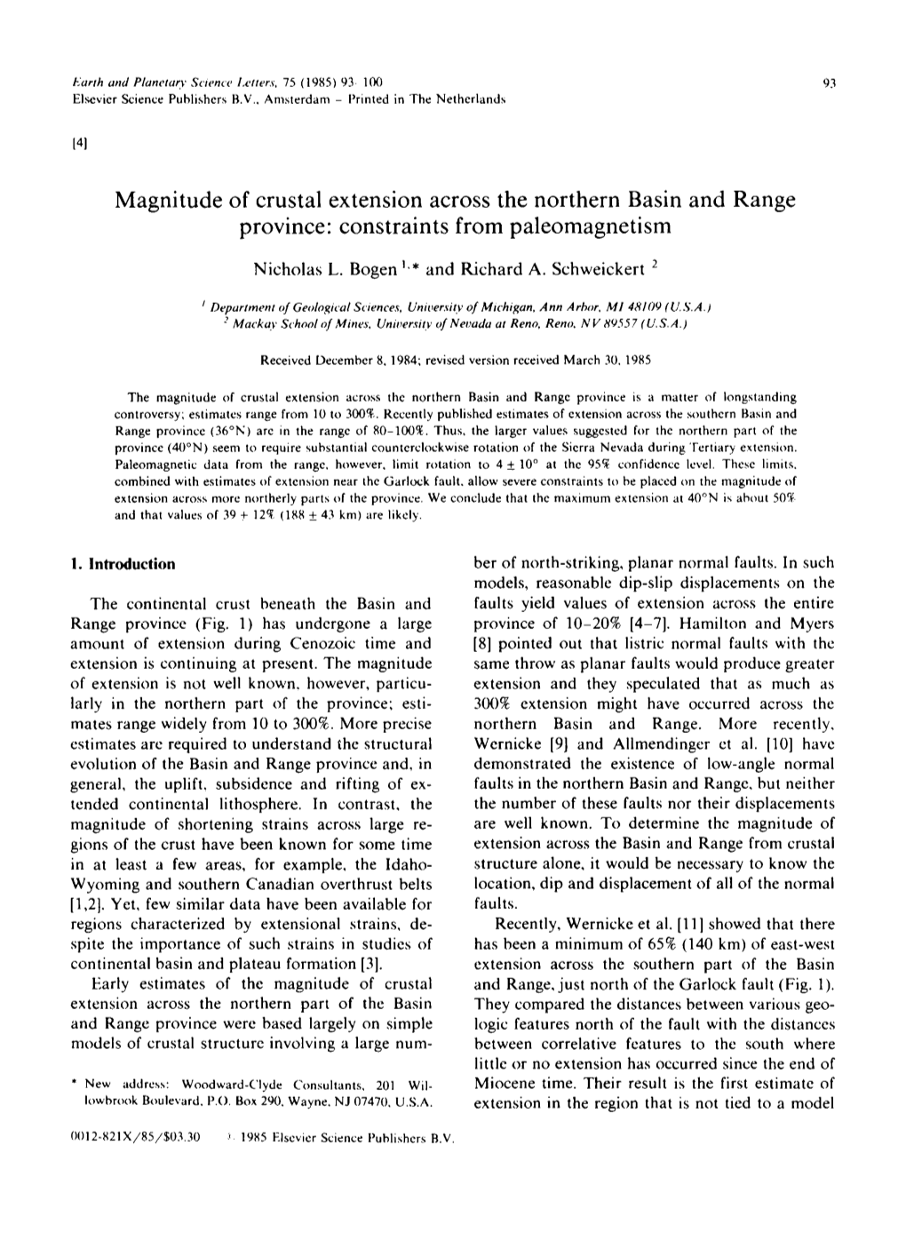 Magnitude of Crustal Extension Across the Northern Basin and Range Province: Constraints from Paleomagnetism