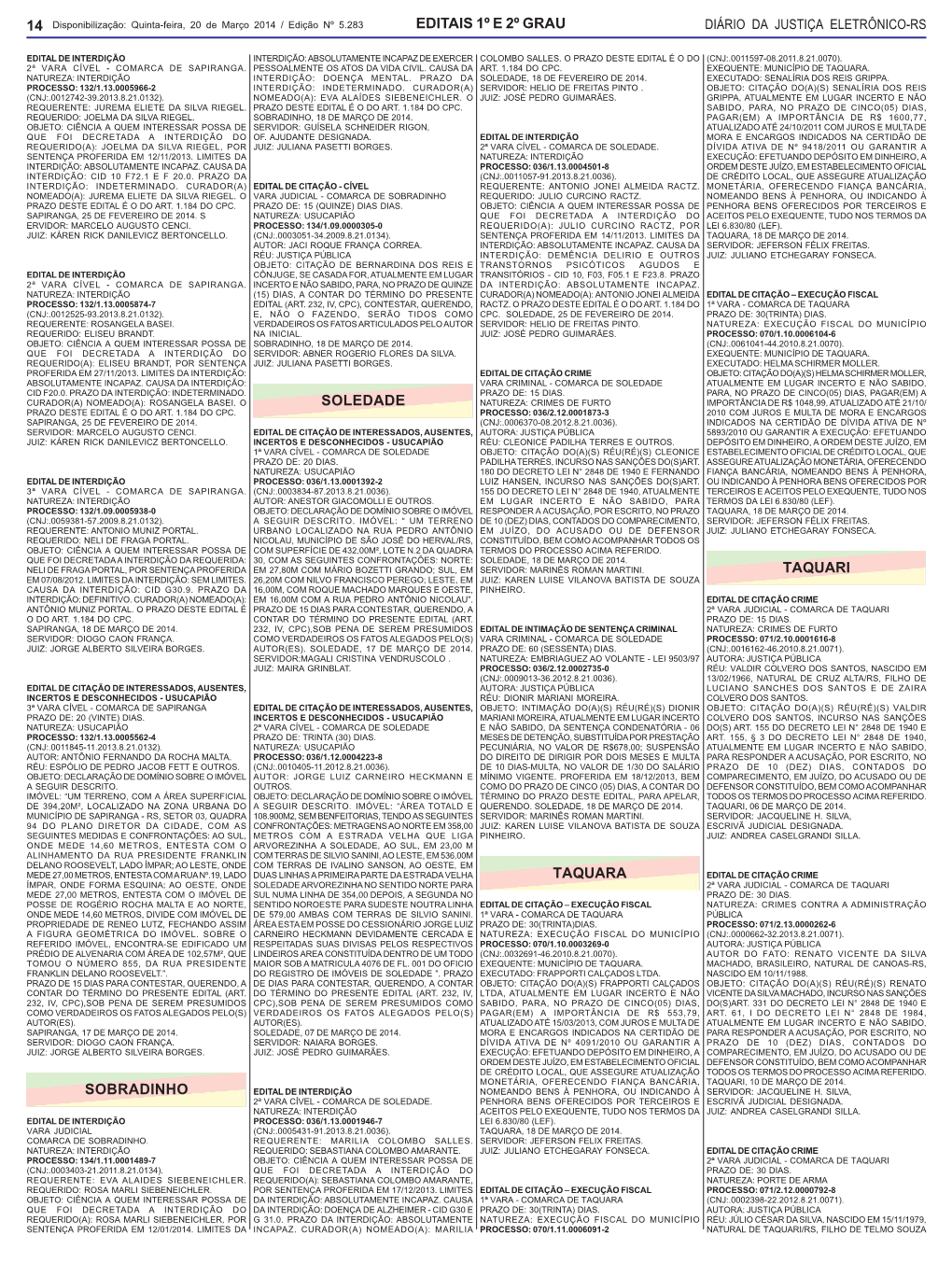 14 Editais 1º E 2º Grau Sobradinho Soledade