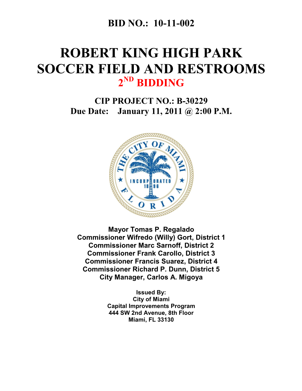 Robert King High Park Soccer Field and Restrooms 2Nd Bidding