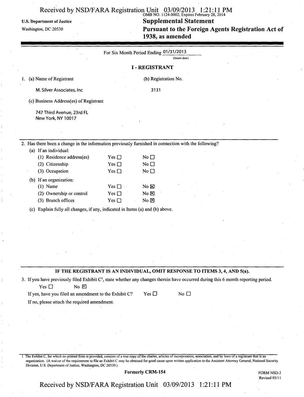 Received by NSD/FARA Registration Unit 03/09/2013 1:21:11PM Received by NSD/FARA Registration Unit 03/09/2013 1:21:11 PM (PAGE 2) 4