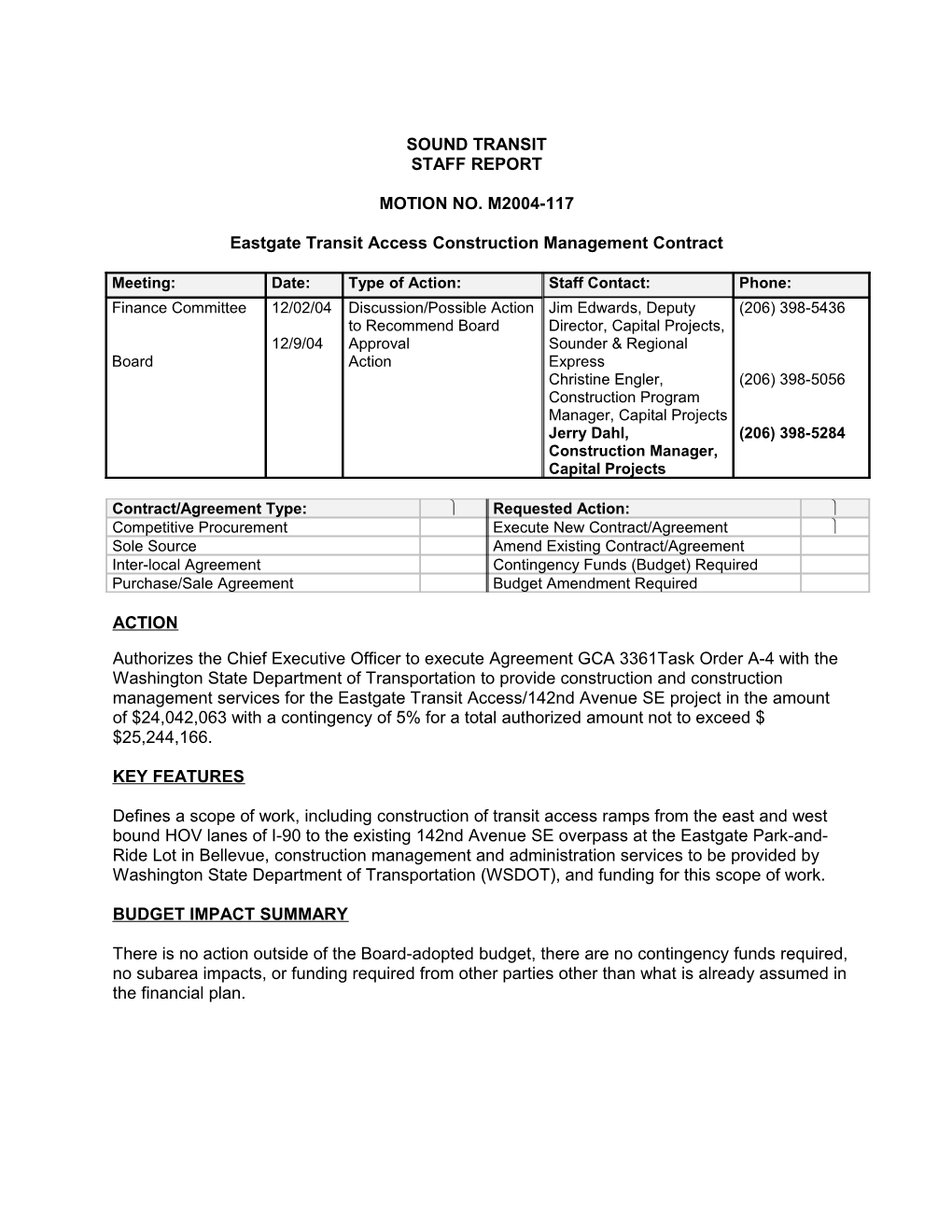 Eastgate Transit Access Construction Management Contract