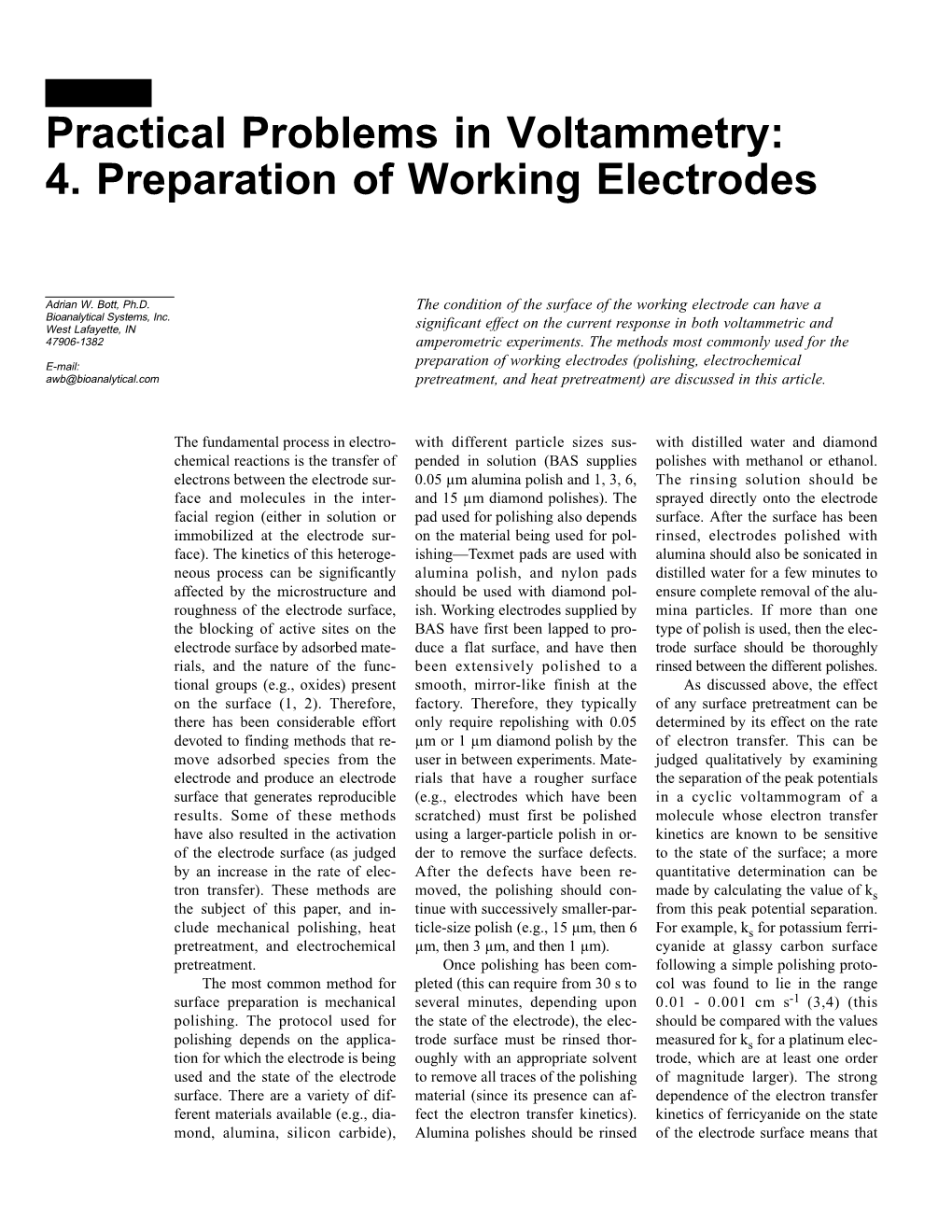 Practical Problems in Voltammetry: 4. Preparation of Working Electrodes