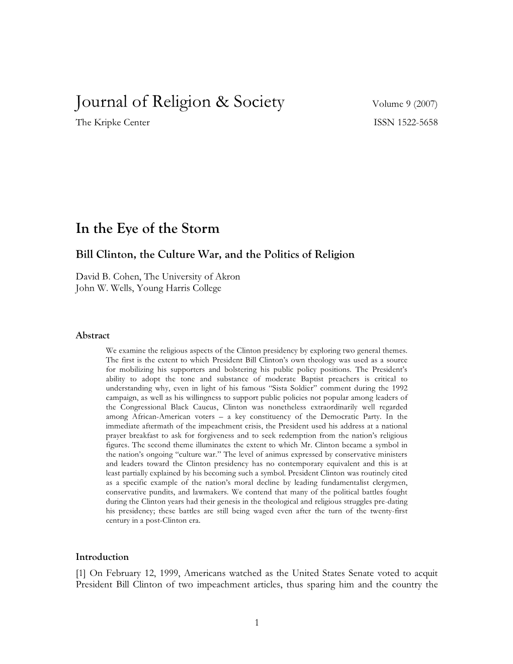 Journal of Religion & Society