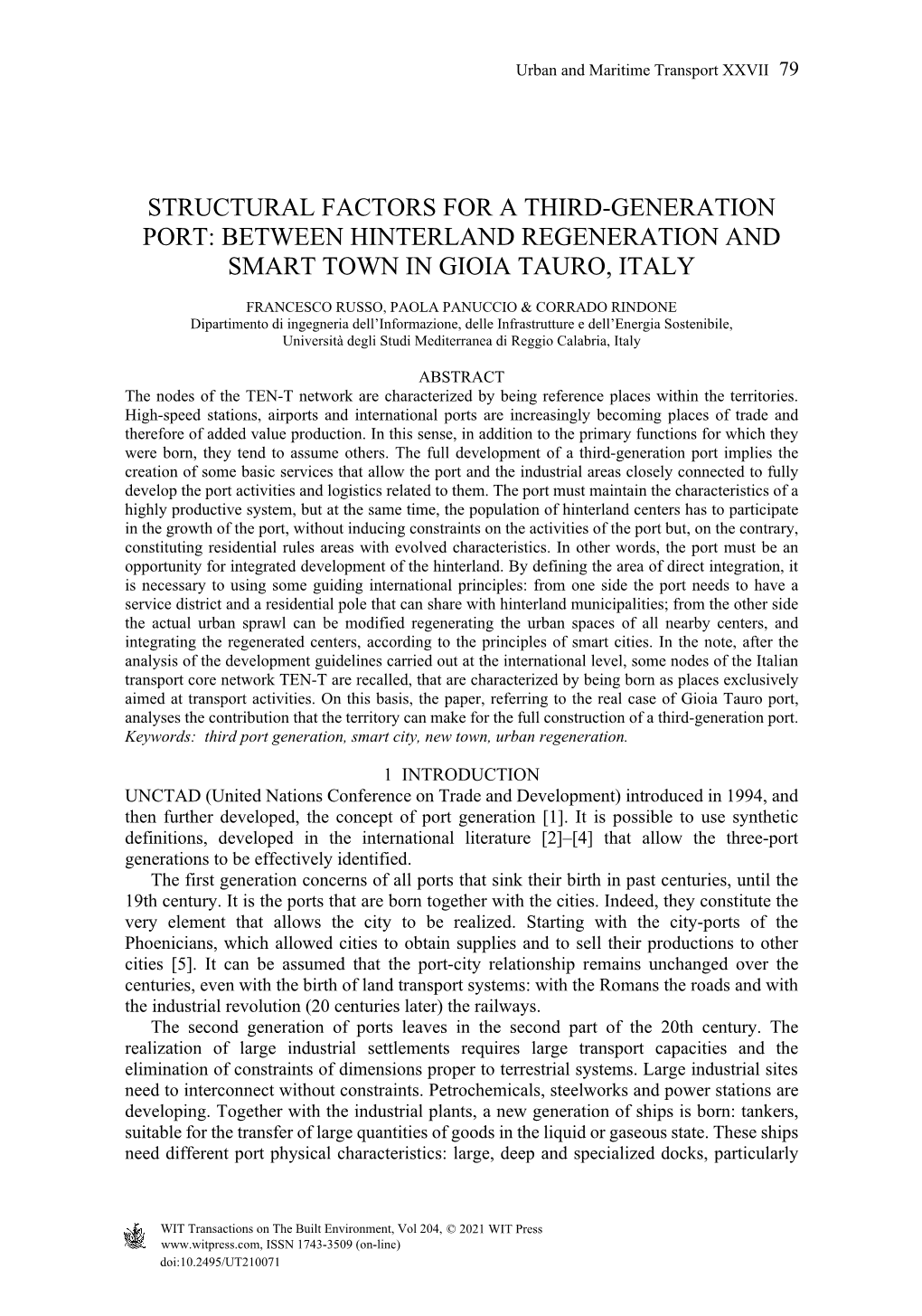Structural Factors for a Third-Generation Port: Between Hinterland Regeneration and Smart Town in Gioia Tauro, Italy