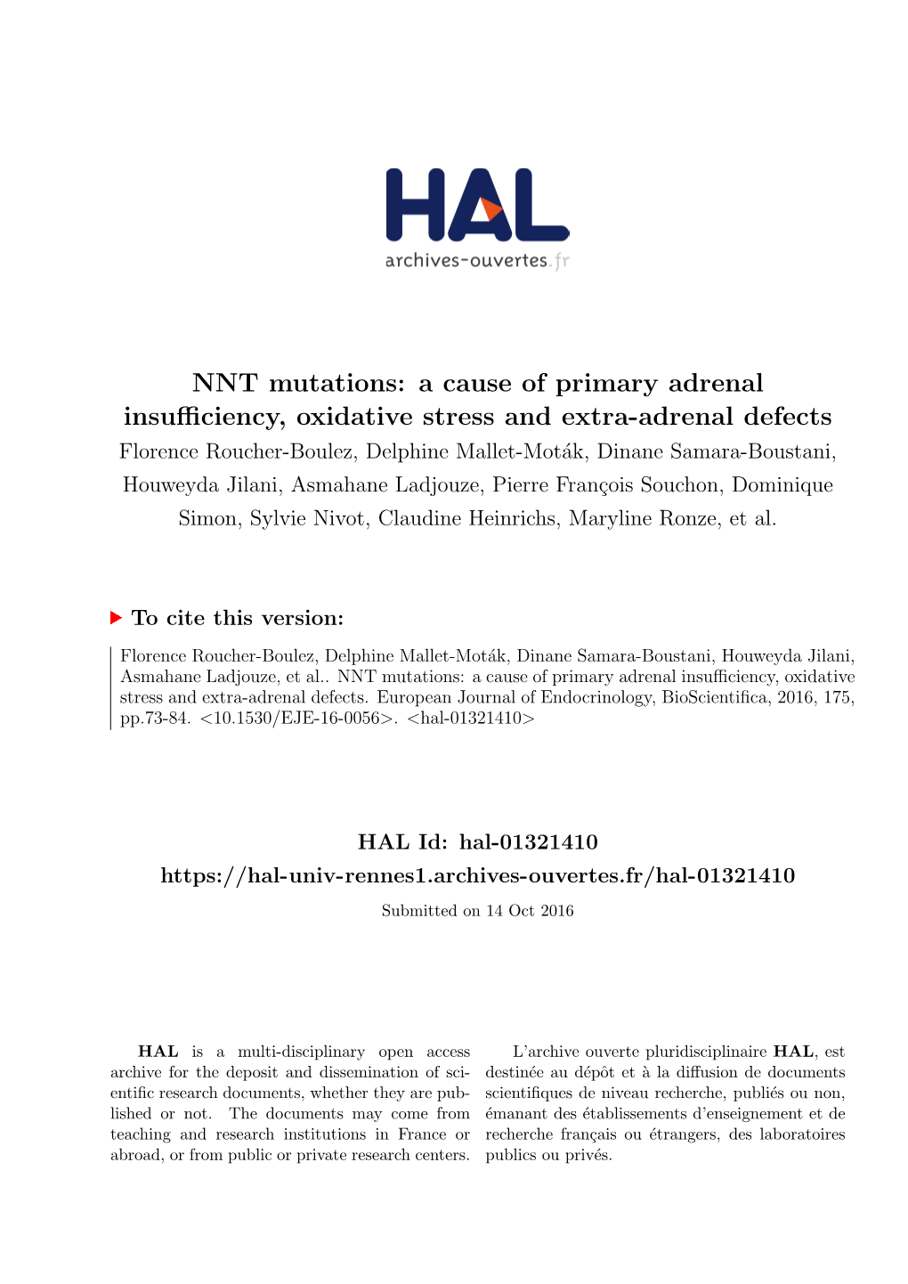 NNT Mutations: a Cause of Primary Adrenal Insufficiency, Oxidative Stress and Extra-Adrenal