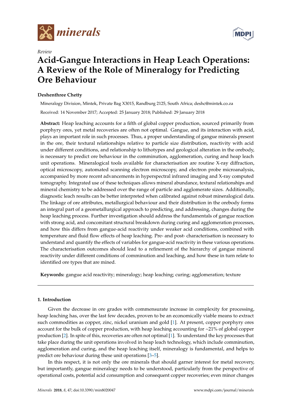 Acid-Gangue Interactions in Heap Leach Operations: a Review of the Role of Mineralogy for Predicting Ore Behaviour