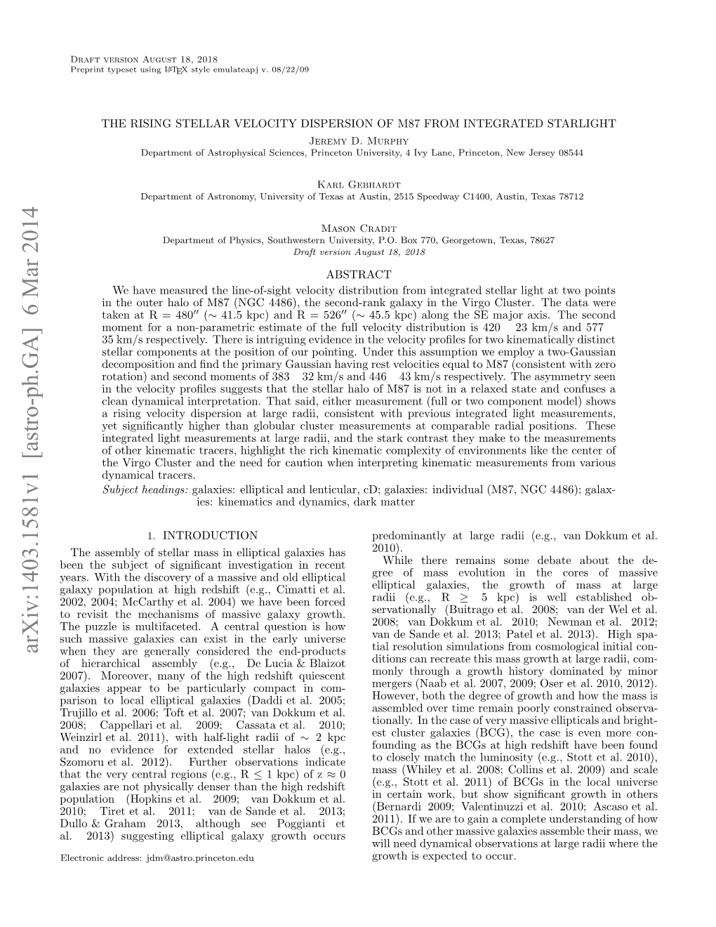 The Rising Stellar Velocity Dispersion of M87 from Integrated Starlight 3 in Duration and Bracketed by 10 Minute Sky Nods