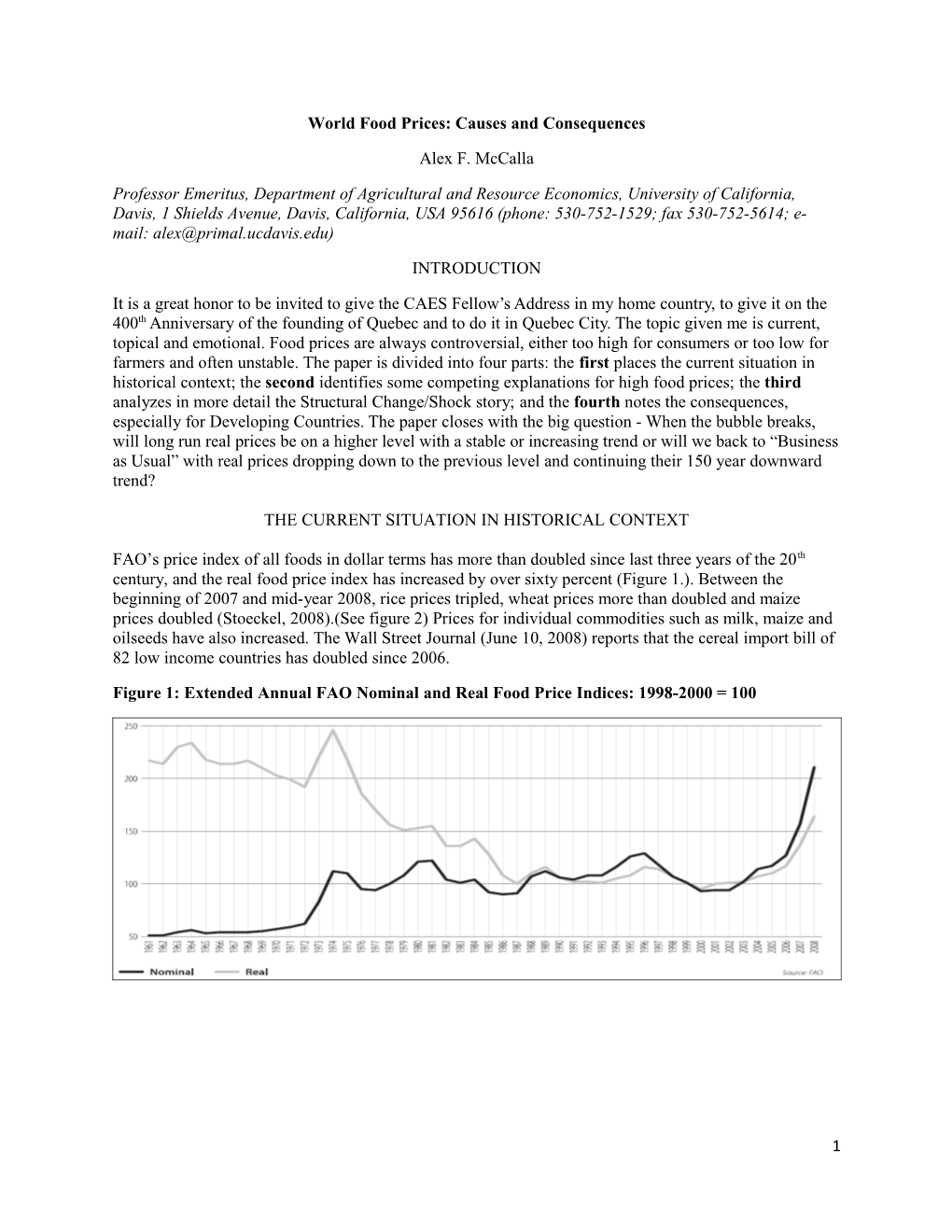 World Food Prices: Causes And Consequences