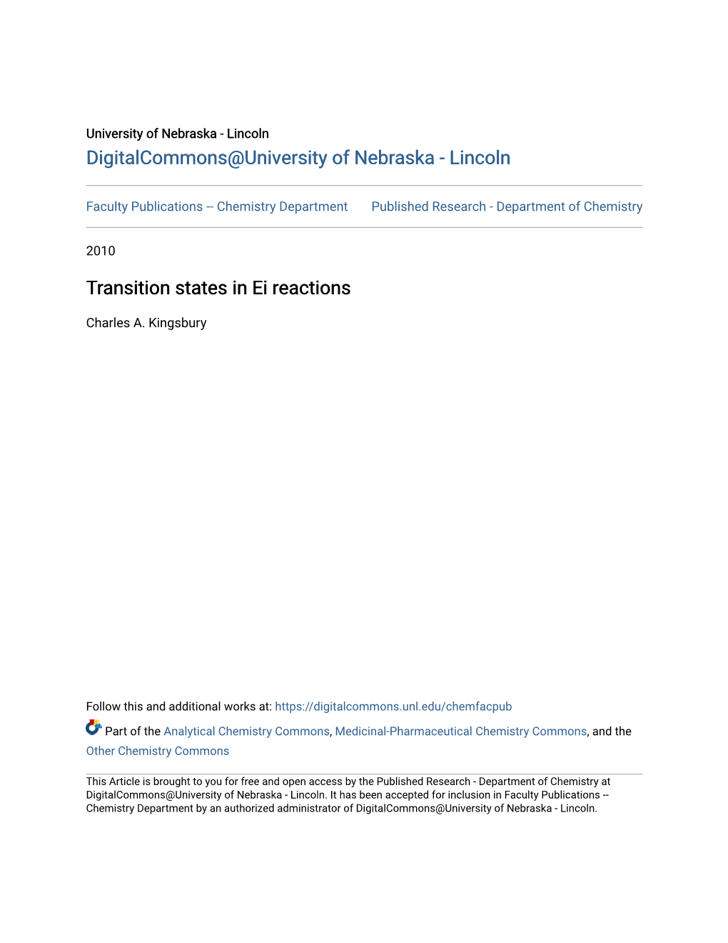 Transition States in Ei Reactions