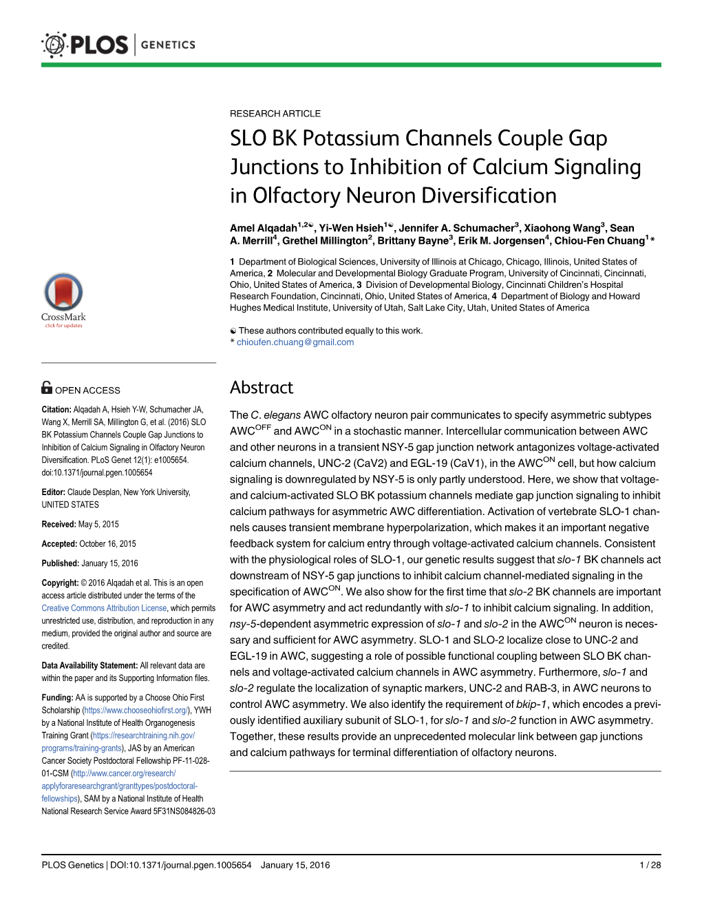 SLO BK Potassium Channels Couple Gap Junctions to Inhibition of Calcium Signaling in Olfactory Neuron Diversification