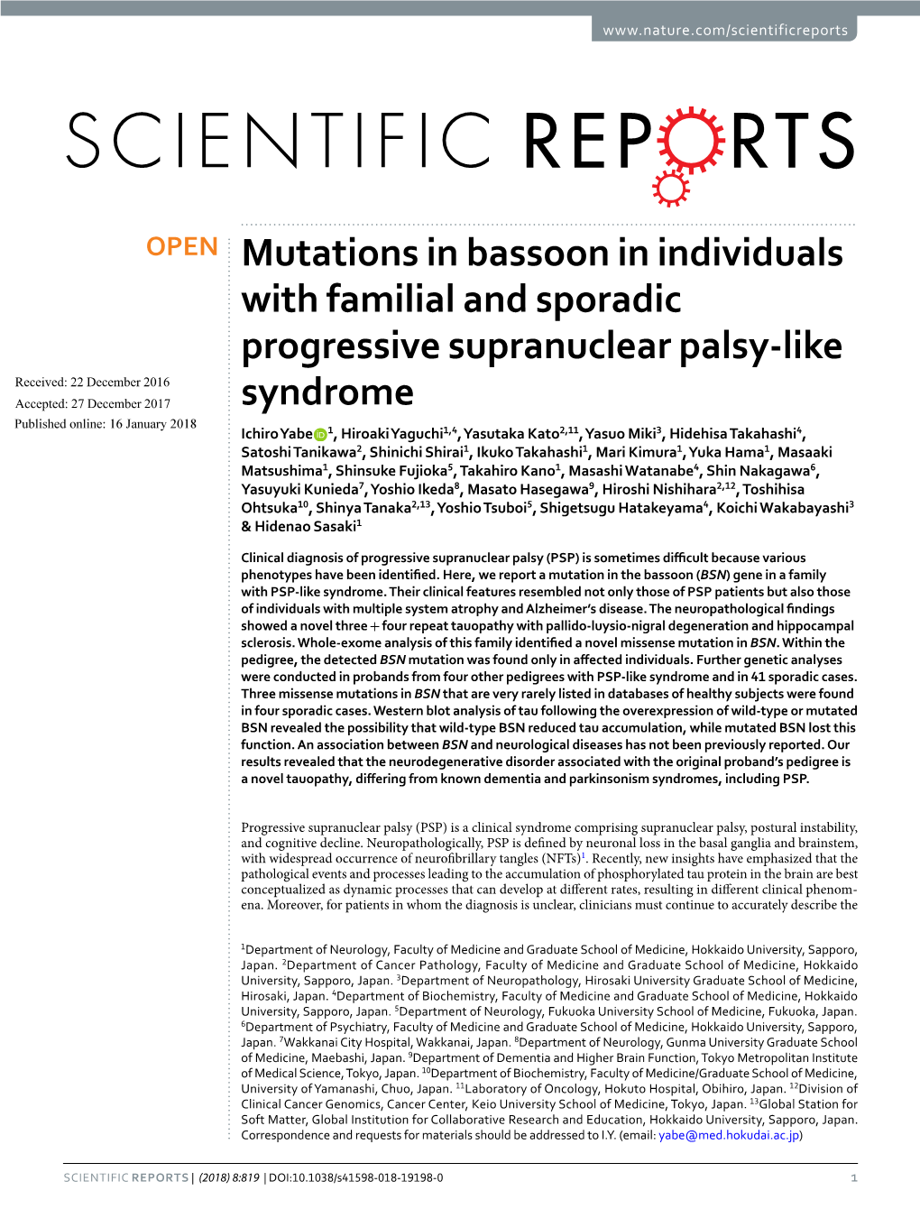 Mutations in Bassoon in Individuals with Familial and Sporadic