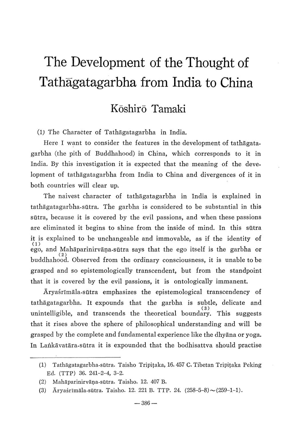 The Development of the Thought of Tathagatagarbha from India to China