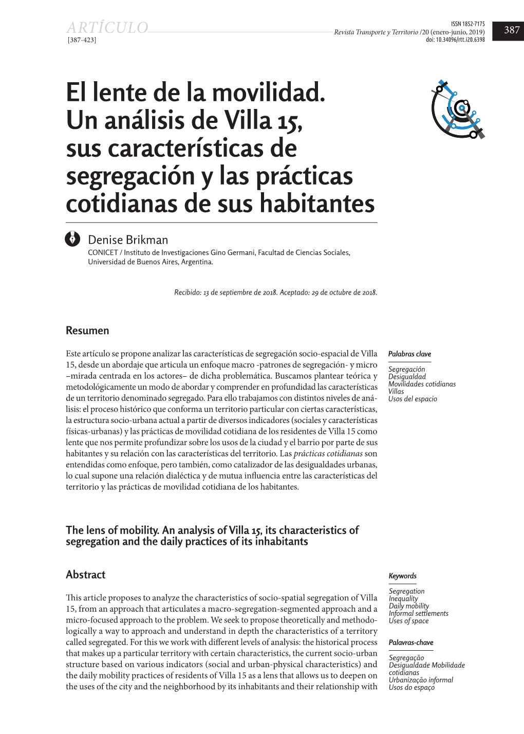 El Lente De La Movilidad. Un Análisis De Villa 15, Sus Características De Segregación Y Las Prácticas Cotidianas De Sus Habitantes