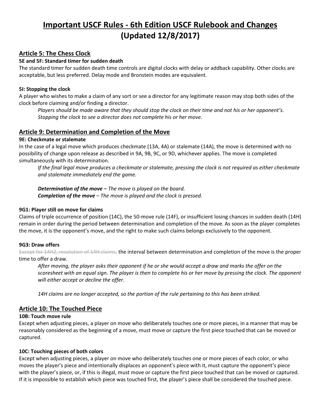 Important USCF Rules - 6Th Edition USCF Rulebook and Changes (Updated 12/8/2017)