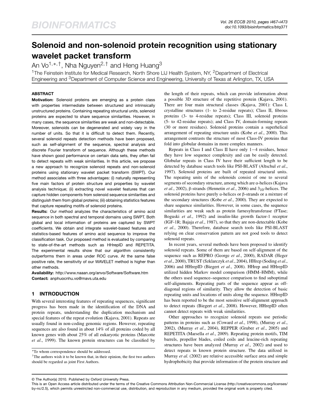 Solenoid and Non-Solenoid Protein Recognition Using Stationary Wavelet
