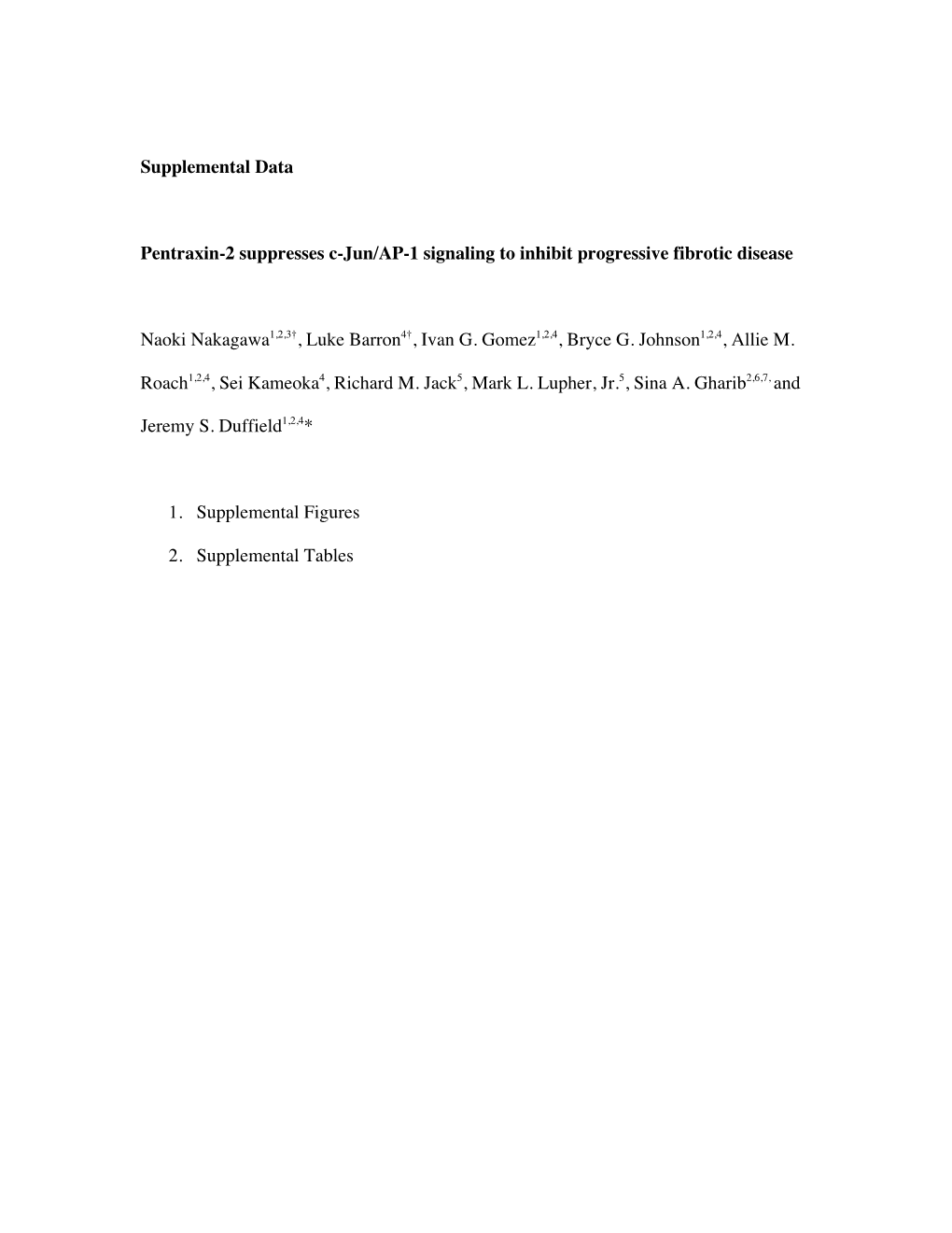 Supplemental Data Pentraxin-2 Suppresses C-Jun/AP-1 Signaling to Inhibit Progressive Fibrotic Disease Naoki Nakagawa1,2,3†, Lu