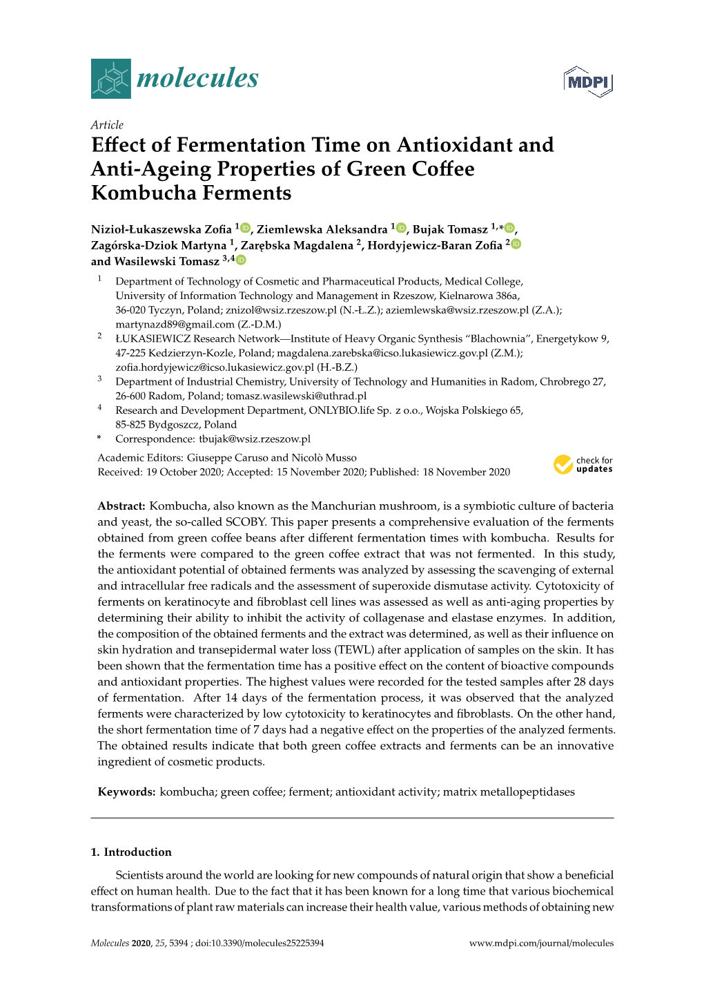Effect of Fermentation Time on Antioxidant and Anti-Ageing