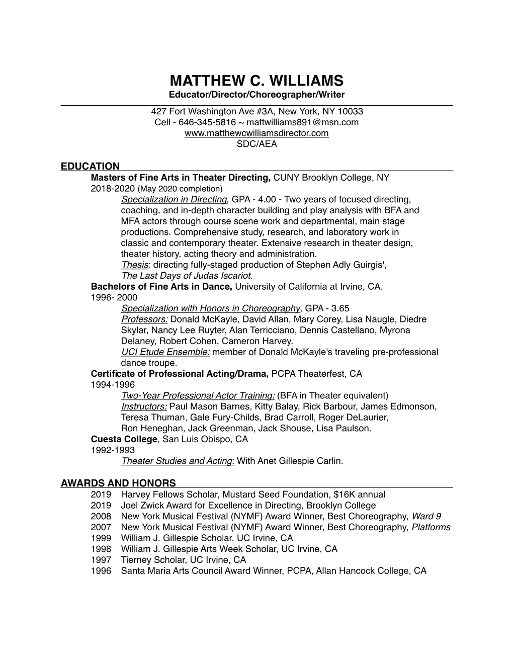 CV Matthew Williams 1/26