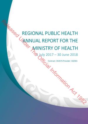 Regional Public Health Annual Report for the Min/Stry of Health