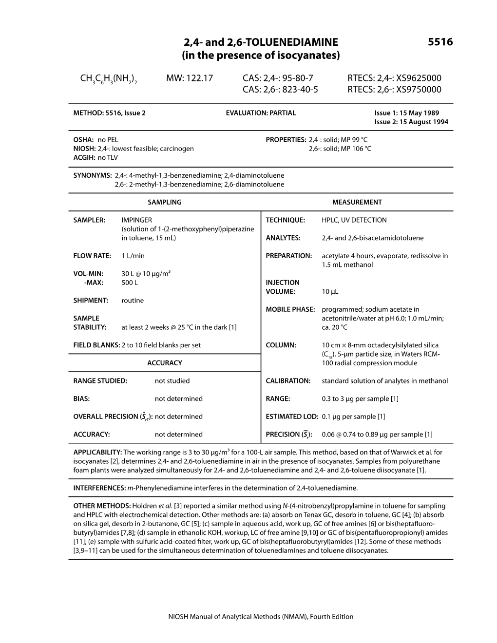 AND 2,6-TOLUENEDIAMINE(In the Presence of Isocyanates) 5516