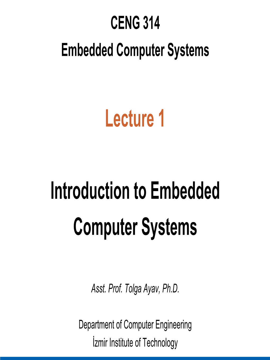 Lecture 1 Introduction to Embedded Computer Systems