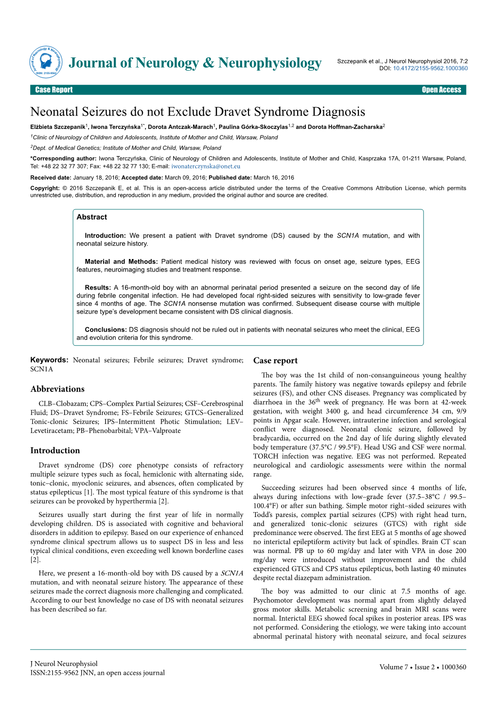 Neonatal Seizures Do Not Exclude Dravet Syndrome Diagnosis